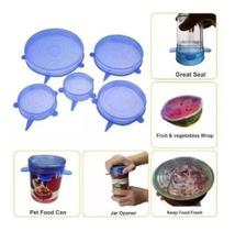 2 Kit Tampas Silicone Potes Universal Facil 6 Tamanhos 2 Kit Tampas Silicone Potes Universal Facil 6 Tamanhos