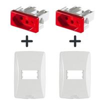 2 kit Tomada 20A Vermelha c/ placa Horizontal Mectronic