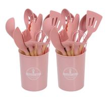 2 Kit Utensílios De Cozinha Em Silicone Colher Concha Rosa