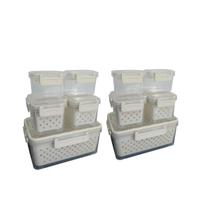 2 Kits 10 Potes Herméticos com Cesto Escorredor Transparente de Plástico Organizador de Alimentos com Tampa Hermética Porta Mantimentos para Casa Cozinha