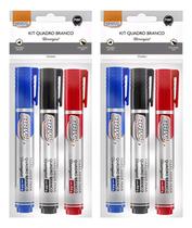 2 Kits 3 Cores Azul Preto Vermelho Marcador Para Quadro Branco