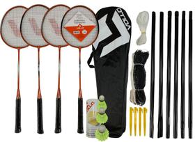 2 Kits Badminton VB004 Vollo C/ 8 Raquetes 6 Petecas 2 Redes