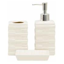 2 Kits Banheiro Branco 3 Peças Listras Cerâmica 450Ml Wincy