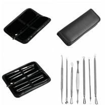 2 Kits com 7 Curetas Extrator De Cravos E Espinhas Inox + Estojo