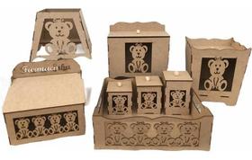 2 Kits Higiene Bebe Ursa 8 Peças - Mdf Cru Desmontado Lindo