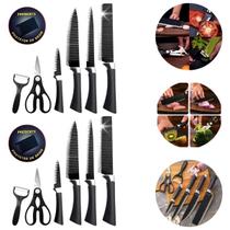 2 kits jogo de facas churrasco/cozinha 12 peças aço inox preto