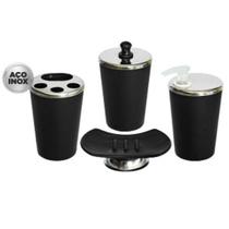 2 Kits Lavabo Preto Banheiro Inox Com 8 Peças Conjunto Luxo