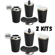 2 Kits Lavabo Preto Banheiro Inox Com 8 Peças Conjunto Luxo 2 Kits Lavabo Preto Banheiro Inox Com 8 Peças Conjunto Luxo