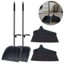 2 Kits Limpeza para Casa Vassoura e Pá Cinza Durável e Leve