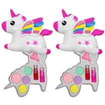 2 Kits Maquiagem Infantil Unicórnio Sombra Batom Aplicador