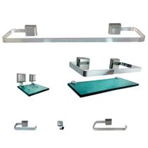 2 Kits Para Banheiro Luxo de Alumínio 6 Peças Verde - Uni Vendas