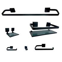 2 Kits Para Banheiro Luxo Preto 6 Peças Fumê 2 Kits Para Banheiro Luxo Preto 6 Peças Fumê
