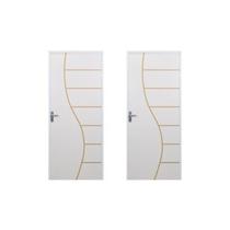 2 Kits Porta de Madeira Decorada 215x85cm com Batente de Aço 06cm Cantareira Branco MGM