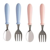 2 Kits Talheres Infantil Aço Inox Colher e Garfo para Bebês