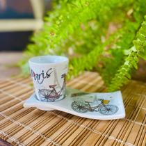 2 Kits Xícaras Mais Pratinhos Decorados Porcelana Café Paris
