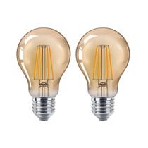 2 Lâmpadas Filamento Led A60 Decorativa 4w Bivolt E27 Varal Luz Retrô Vintage Lustre Amarelo Âmbar
