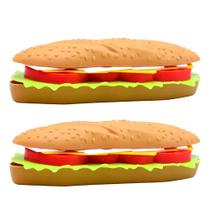 2 Lanche Brinquedo com Partes de Montar Hambúrguer Baguete Comidinha Faz de Conta