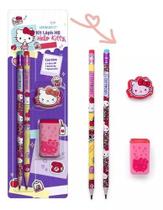 2 Lápis De Escrever + Apontador + Borracha Hello Kitty Cor Da Marcação Preto