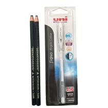 2 Lapis Mitsubishi Preto e 1 Caneta Gel Uni-Ball Branca