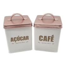 2 Latas Porta Mantimento Café Açúcar Tampa Hermética Rose - Import