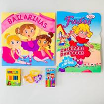2 Livros Bailarinas E Fadas Ler E Colorir Com Giz + Massinha