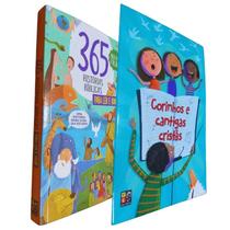 2 Livros Coleção Histórias Bíblicas - 365 Histórias Bíblicas para Ler e Ouvir (c/ QR Code) + Corinhos Cantigas Cristãs - Pé da Letra