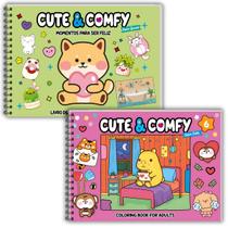 2 Livros Colorir Capa Dura 80 Páginas Desenhos Caderno Adulto Infantil Antiestresse Relaxante Papel Grosso Presente Ilustrado