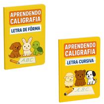 2 Livros de Caligrafia Letra de Fôrma Cursiva Aprendendo Escrever