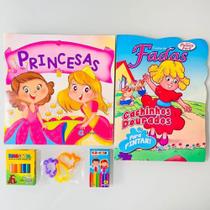 2 Livros Princesas E Fadas Ler E Colorir Com Giz + Massinha