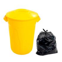 2 Lixeira Redonda Amarela 100L com Tampa + 100 Sacos de Lixo