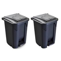 2 Lixeiras 60L Preta Com Roda/Pedal Lixo Grande Reforçada 2 Lixeiras 60L Preta Com Roda/Pedal Lixo Grande Reforçada