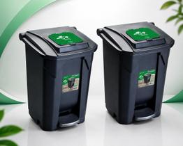 2 Lixeiras Média Contêiner 60l Com Roda Pedal Tampa Click Cor:Preta 2 Lixeiras Média Contêiner 60l Com Roda Pedal Tampa Click Cor:Preta
