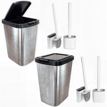 2 Lixeiras Tampa Click Para Banheiro Pia Cozinha Lavabo Cesto de Lixo Cores Metalizadas Escova de Vaso Sanitario Pivada - ARQPLAST
