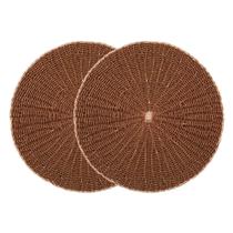 2 Lugar Americano Sousplat Redondo de Rattan Marrom Wolff 38cm