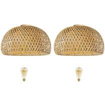 2 Luminária Bambu Artesanal Fibra Natural Plafon Nat65 + Led