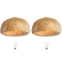 2 Luminaria Bambu Plafon Artesanal Fibra Natural Nat66 + Led