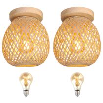 2 Luminaria Bambu Teto Artesanal Fibra Natural Nat93 + Led