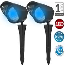 2 Luminária Espeto Jardim Refletor 5w Bivolt Luz Azul Avant