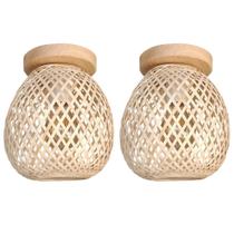 2 Luminaria Fibra Natural Bambu Artesanal Plafon Nat93