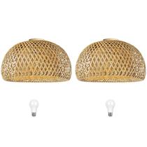 2 Luminária Fibra Natural Bambu Plafon Sala Nat65 + Led