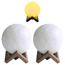 2 Luminária Lua Cheia 3d Led Abajur Com Suporte Sem Fio 15cm