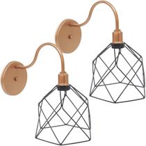 2 Luminárias Arandela de Parede Aramada Cálice Preto Industrial Retro Cobre Rose Gold Agp Ilumini