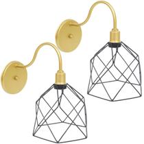 2 Luminárias Arandela de Parede Aramada Cálice Preto Industrial Retro Dourada Agp Ilumini 2 Luminárias Arandela de Parede Aramada Cálice Preto Industrial Retro Dourada Agp Ilumini