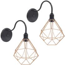 2 Luminárias Arandela de Parede Aramada Diamante Cobre Rose Gold Industrial Retro Preto Agp Ilumini