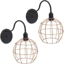 2 Luminárias Arandela de Parede Aramada Globo Cobre Rose Gold Industrial Retro Preto Agp Ilumini