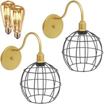 2 Luminárias Arandela de Parede Aramada Globo Industrial Retro + 2 Lâmpadas Led ST64 Vintage