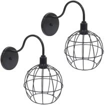 2 Luminárias Arandela de Parede Aramada Globo Industrial Retro Preta Agp Ilumini Vintage