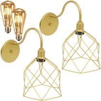 2 Luminárias Arandela Parede Aramada Cálice Industrial Retro + Lâmpadas Led Dourado 2 Luminárias Arandela Parede Aramada Cálice Industrial Retro + Lâmpadas Led Dourado