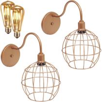 2 Luminárias Arandela Parede Aramada Globo Industrial Retro + Lâmpadas Led Cobre Rose Gold 2 Luminárias Arandela Parede Aramada Globo Industrial Retro + Lâmpadas Led Cobre Rose Gold