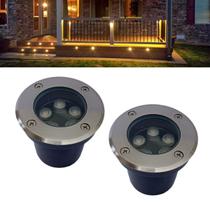 2 Luminárias Balizadores Led SMD 5W Bivolt Blindados Vedados De Embutir Em Piso Gramado Jardim Luz Branco Quente